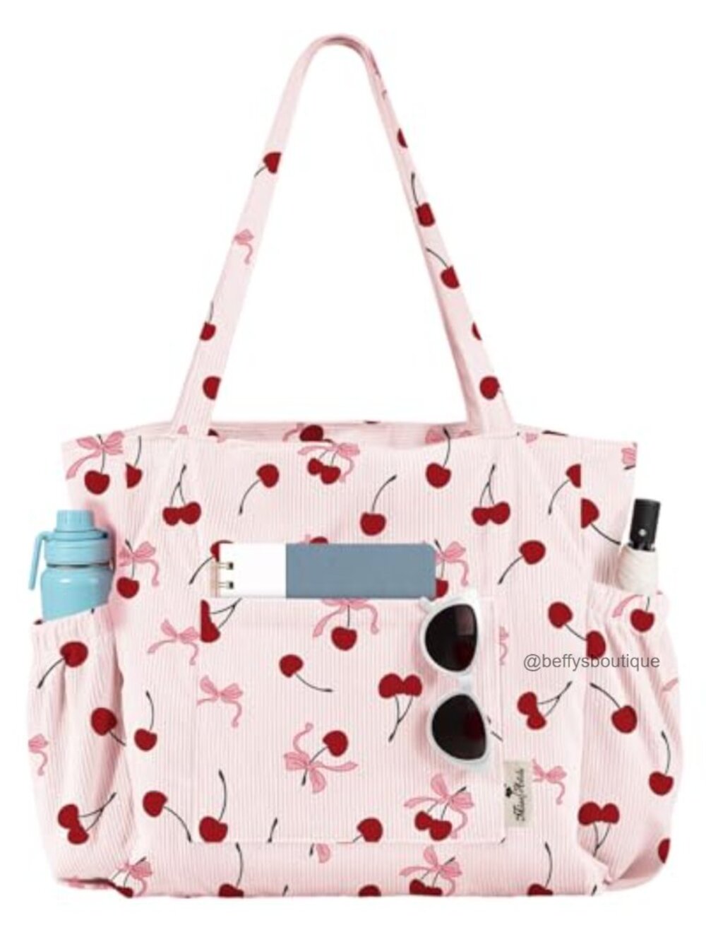 Large Corduroy Tote Bag with Zipper Multi Pocket Shoulder Bag